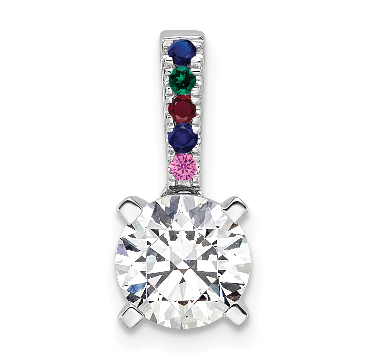 14K White Gold Lab Grown VS/SI+ G+ Diamond and Multi Gemstone Pendan