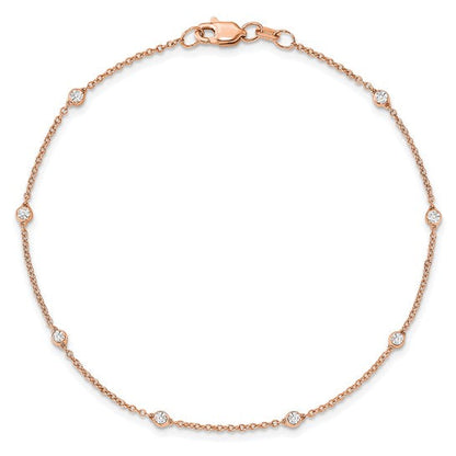 14K Yellow White or Rose Gold 1/4 Ct. Lab Grown Diamond VS/SI D E F 7 Tennis Stations Anklet