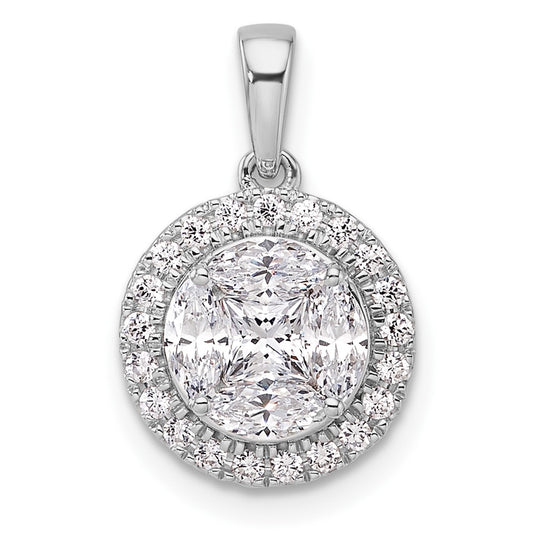 14k White Gold 1 Ct. Lab Grown Diamond VS/SI+ G+ Round and Marquise Halo Pendant