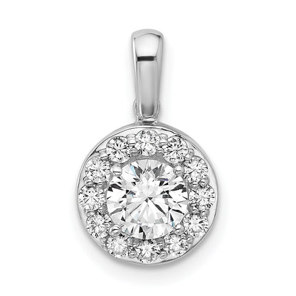 14k White Gold 1 Ct. Lab Grown Diamond VS/SI+ G+ Round Halo Pendant