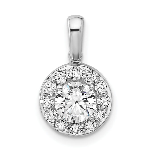 14k White Gold 1 Ct. Lab Grown Diamond VS/SI+ G+ Round Halo Pendant