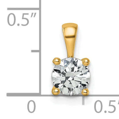14K Yellow Gold 3/4 Carat Certified Lab Grown Diamond Vs+ F+ Round Complete Four Prong Pendant