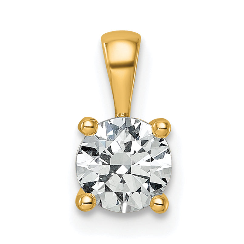 14K Yellow Gold 3/4 Carat Certified Lab Grown Diamond Vs+ F+ Round Complete Four Prong Pendant