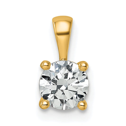 14K Yellow Gold 3/4 Carat Certified Lab Grown Diamond Vs+ F+ Round Complete Four Prong Pendant