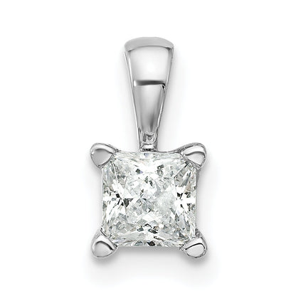 14K White Gold 1/2 Carat Certified Lab Grown Diamond Vs+ F+ Princess Complete Four Prong Pendant