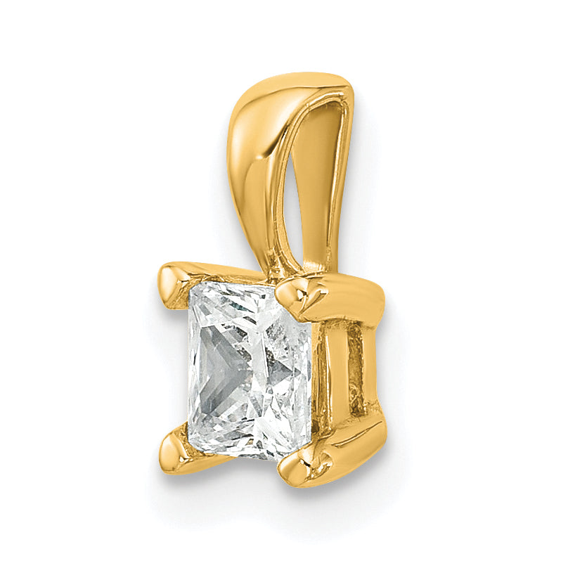 14K Yellow Gold 1/2 Carat Lab Grown Diamond Vs+ F+ Princess Complete Four Prong Pendant