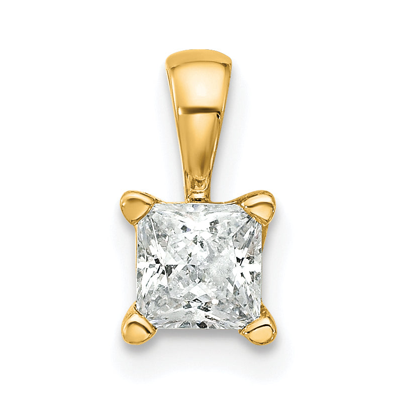 14K Yellow Gold 1/2 Carat Lab Grown Diamond Vs+ F+ Princess Complete Four Prong Pendant