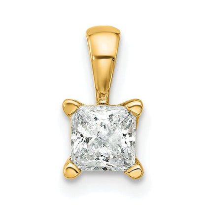 14K Yellow Gold 1/2 Carat Lab Grown Diamond Vs+ F+ Princess Complete Four Prong Pendant