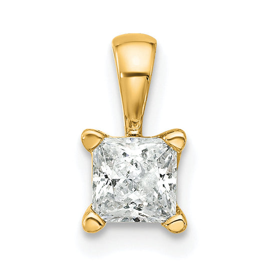 14K Yellow Gold 1/2 Carat Lab Grown Diamond Vs+ F+ Princess Complete Four Prong Pendant