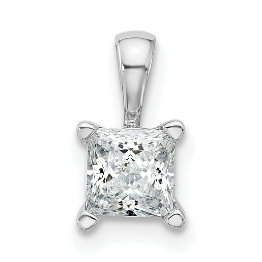 14K White Gold 3/4 Carat Lab Grown Diamond Vs+ F+ Princess Complete Four Prong Pendant
