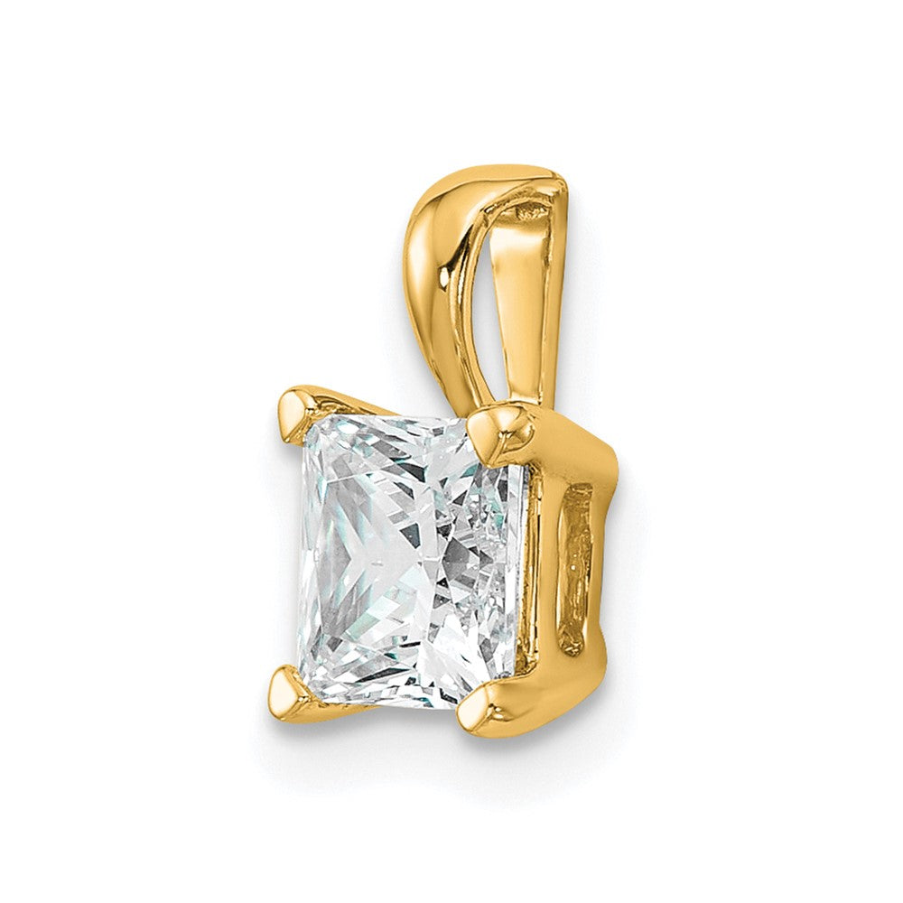 14K Yellow Gold 1 Carat Certified Lab Grown Diamond Vs+ F+ Princess Complete Four Prong Pendant