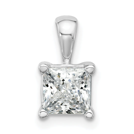 14K White Gold 1 1/2 Carat Lab Grown Diamond Vs+ F+ Princess Complete Four Prong Pendant