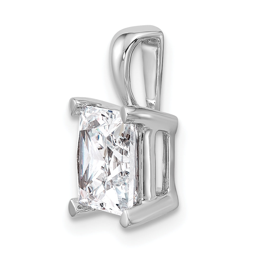 14K White Gold 3 Carat Lab Grown Diamond Vs+ F+ Princess Complete Four Prong Pendant