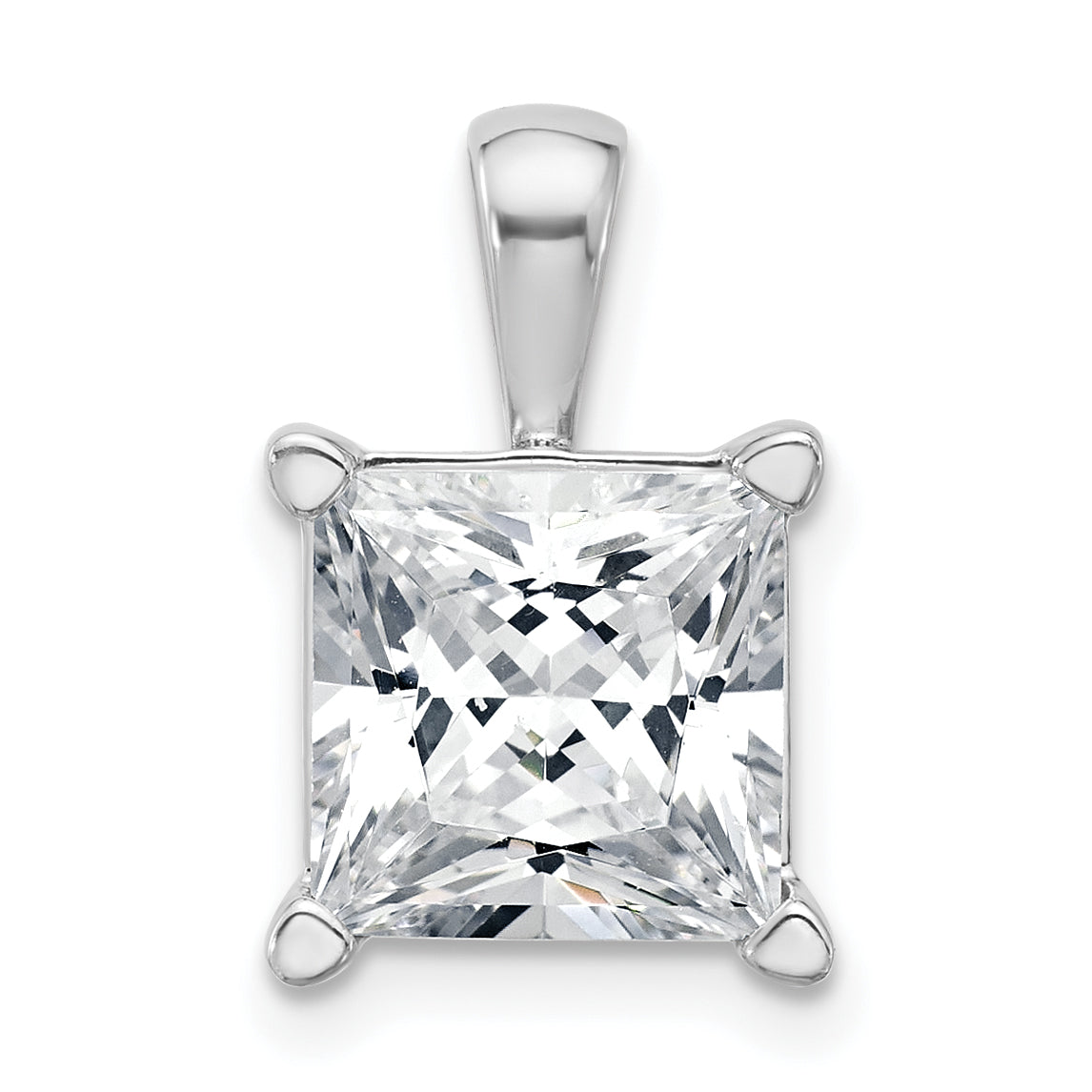 14K White Gold 5 Carat Certified Lab Grown Diamond Vs+ F+ Princess Complete Four Prong Pendant