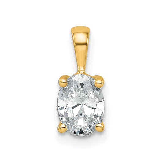 14K Yellow Gold 3/4 Carat Certified Lab Grown Diamond Vs+ F+ Oval Complete Four Prong Pendant