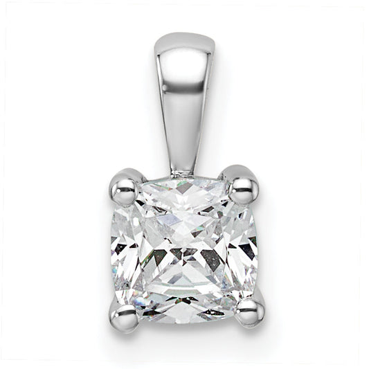 14K White Gold 3/4 Carat Lab Grown Diamond Vs+ F+ Cushion Complete Four Prong Pendant