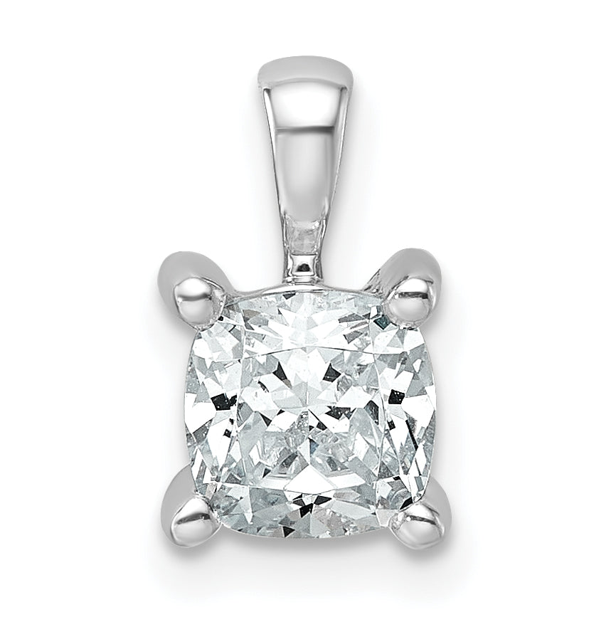 14k White Gold 1 Ct. Lab Grown Diamond VS/SI+ G+ Cushion Four Prong Pendant