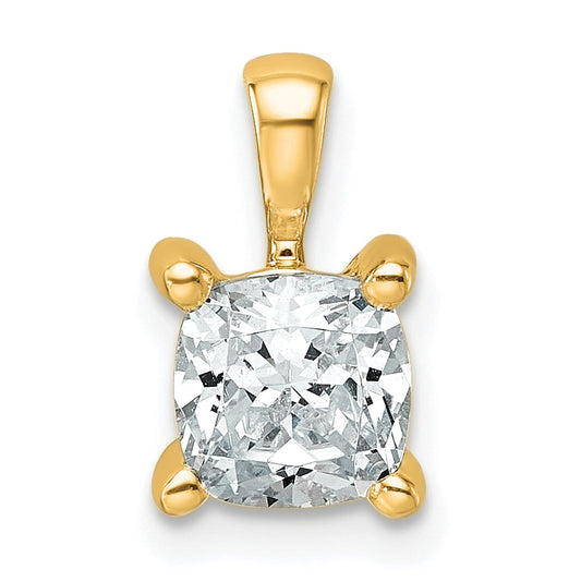 14K Yellow Gold 1 Carat Certified Lab Grown Diamond Vs+ F+ Cushion Complete Four Prong Pendant