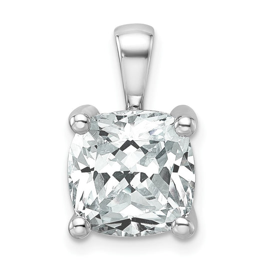 14k White Gold 5 Ct. Lab Grown Diamond VS/SI+ G+ Cushion Complete Four Prong Pendant