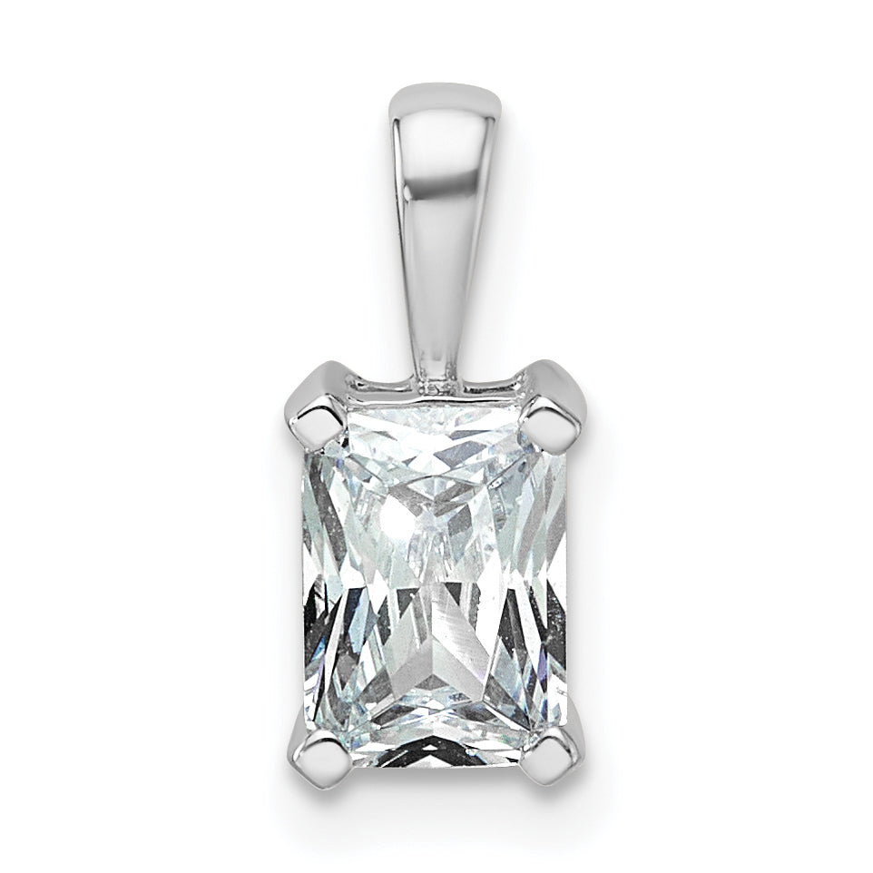 14K White Gold 1 Carat Lab Grown Diamond Vs+ F+ Radiant Complete Four Prong Pendant
