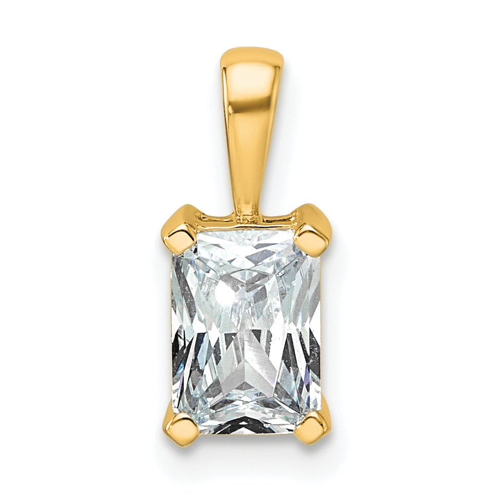 14K Yellow Gold 1 Carat Certified Lab Grown Diamond Vs+ F+ Radiant Complete Four Prong Pendant