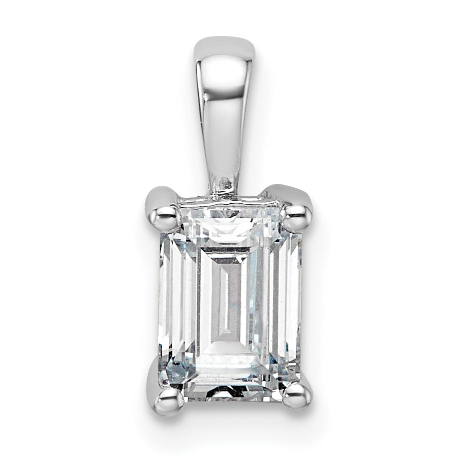 14k White Gold 1 Ct. Certified Lab Grown Diamond VS/SI+ G+ Emerald Four Prong Pendant