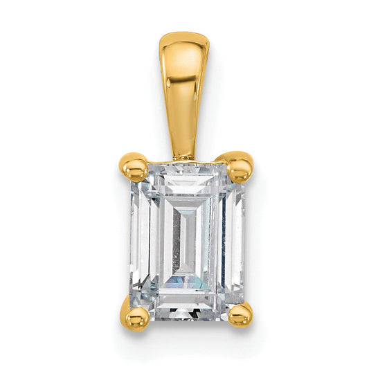14K Yellow Gold 1 Carat Certified Lab Grown Diamond Vs+ F+ Emerald Complete Four Prong Pendant