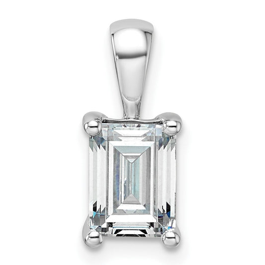 14K White Gold 1 1/2 Carat Lab Grown Diamond Vs+ F+ Emerald Complete Four Prong Pendant