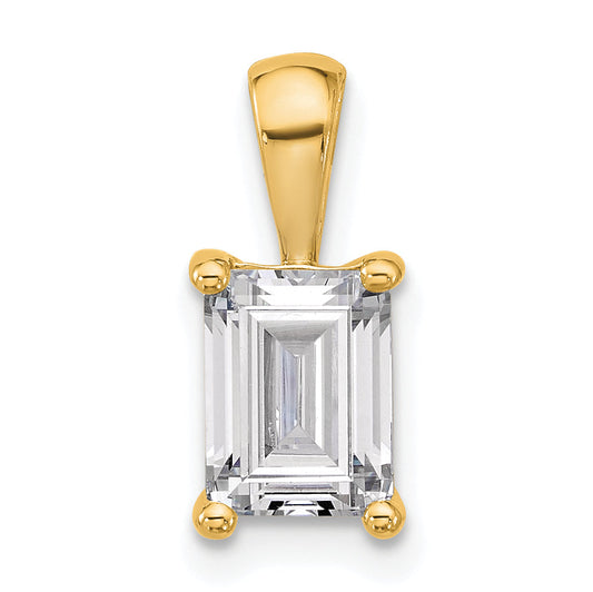 14K Yellow Gold 1 1/2 Carat Certified Lab Grown Diamond Vs+ F+ Emerald Complete Four Prong Pendant