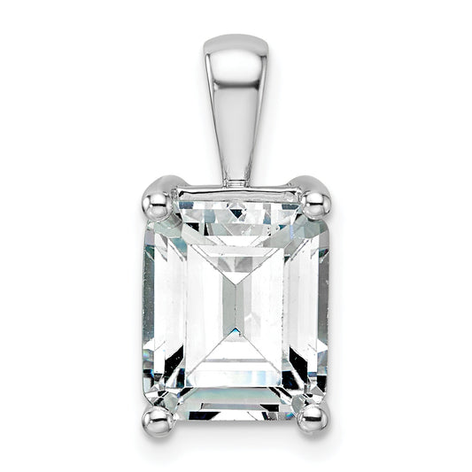14K White Gold 5 Carat Lab Grown Diamond Vs+ F+ Emerald Complete Four Prong Pendant