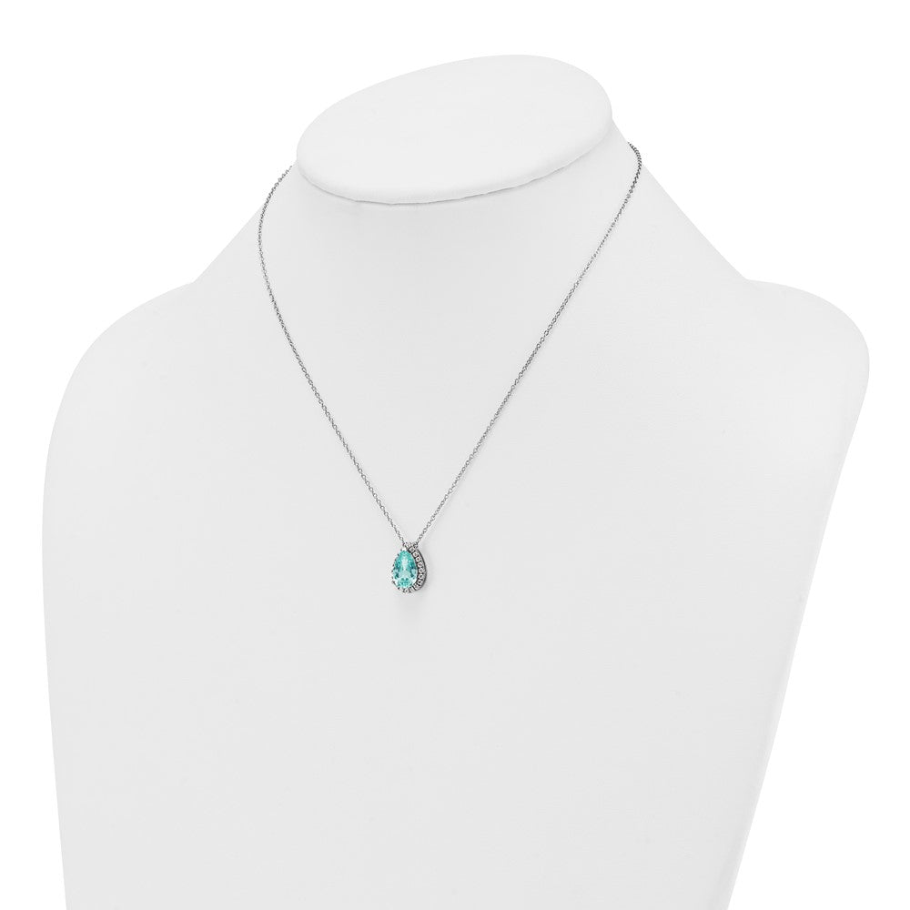 Pure Serenity 14k White Gold 1/4 Ct. Lab Grown Diamond VS/SI+ G+ and Lab Created Paraiba 18 inch Oval Halo Pendant Necklace