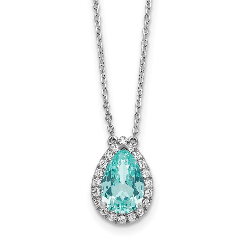 Pure Serenity 14k White Gold 1/4 Ct. Lab Grown Diamond VS/SI+ G+ and Lab Created Paraiba 18 inch Oval Halo Pendant Necklace
