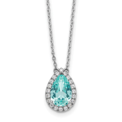 Pure Serenity 14k White Gold 1/4 Ct. Lab Grown Diamond VS/SI+ G+ and Lab Created Paraiba 18 inch Oval Halo Pendant Necklace