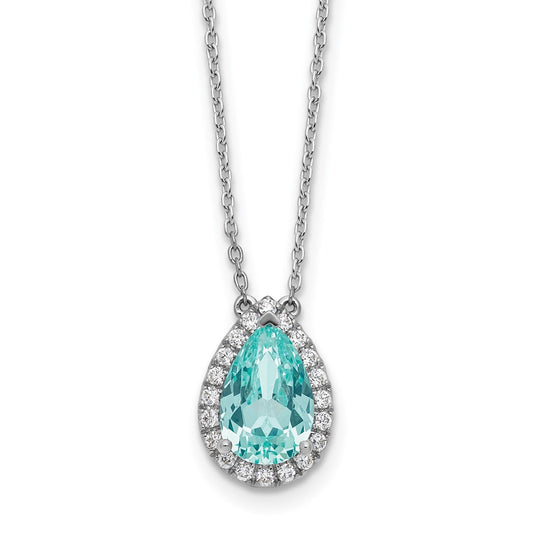Pure Serenity 14k White Gold 1/4 Ct. Lab Grown Diamond VS/SI+ G+ and Lab Created Paraiba 18 inch Oval Halo Pendant Necklace