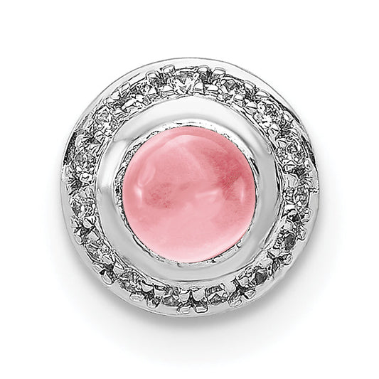 14k White Gold 14k White Gold Diamond and Cabochon .47 Pink Tourmaline Chain Slide