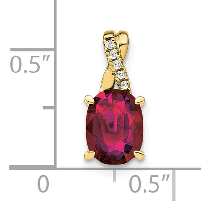 10K Yellow Gold Oval Created Ruby And Diamond Pendant