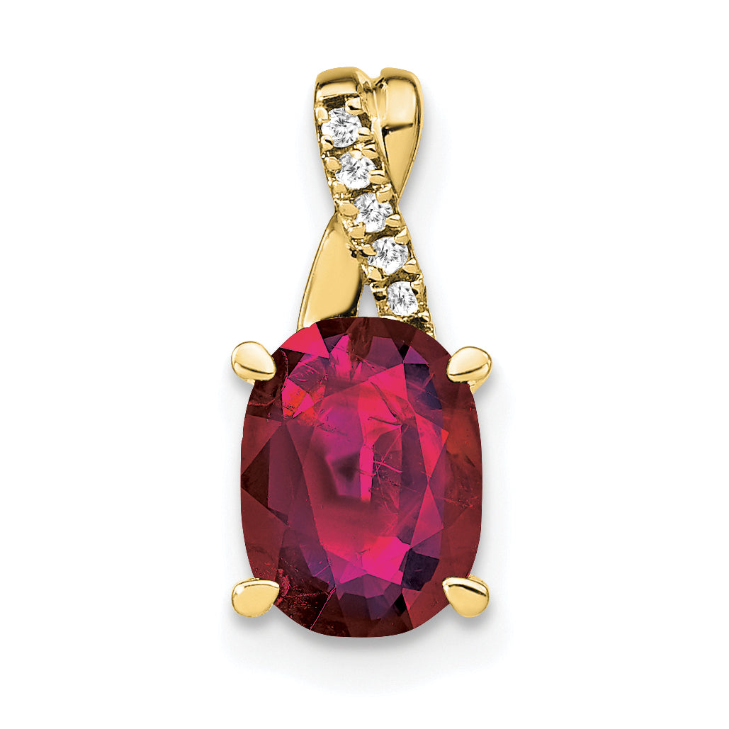10K Yellow Gold Oval Created Ruby And Diamond Pendant