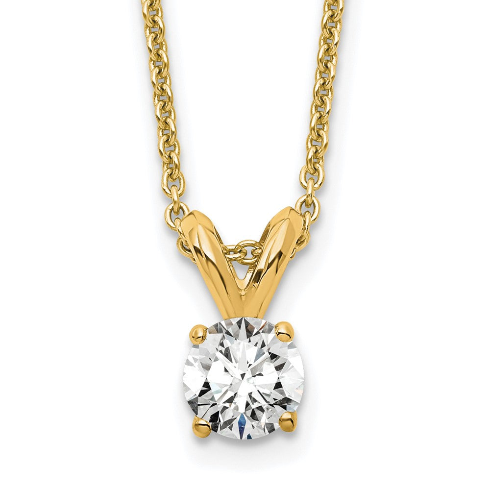 14K Yellow Gold 1/4 Carat Lab Grown Diamond Vs+ F+ Round Complete Four Prong 18 Inch Solitaire Pendant Necklace
