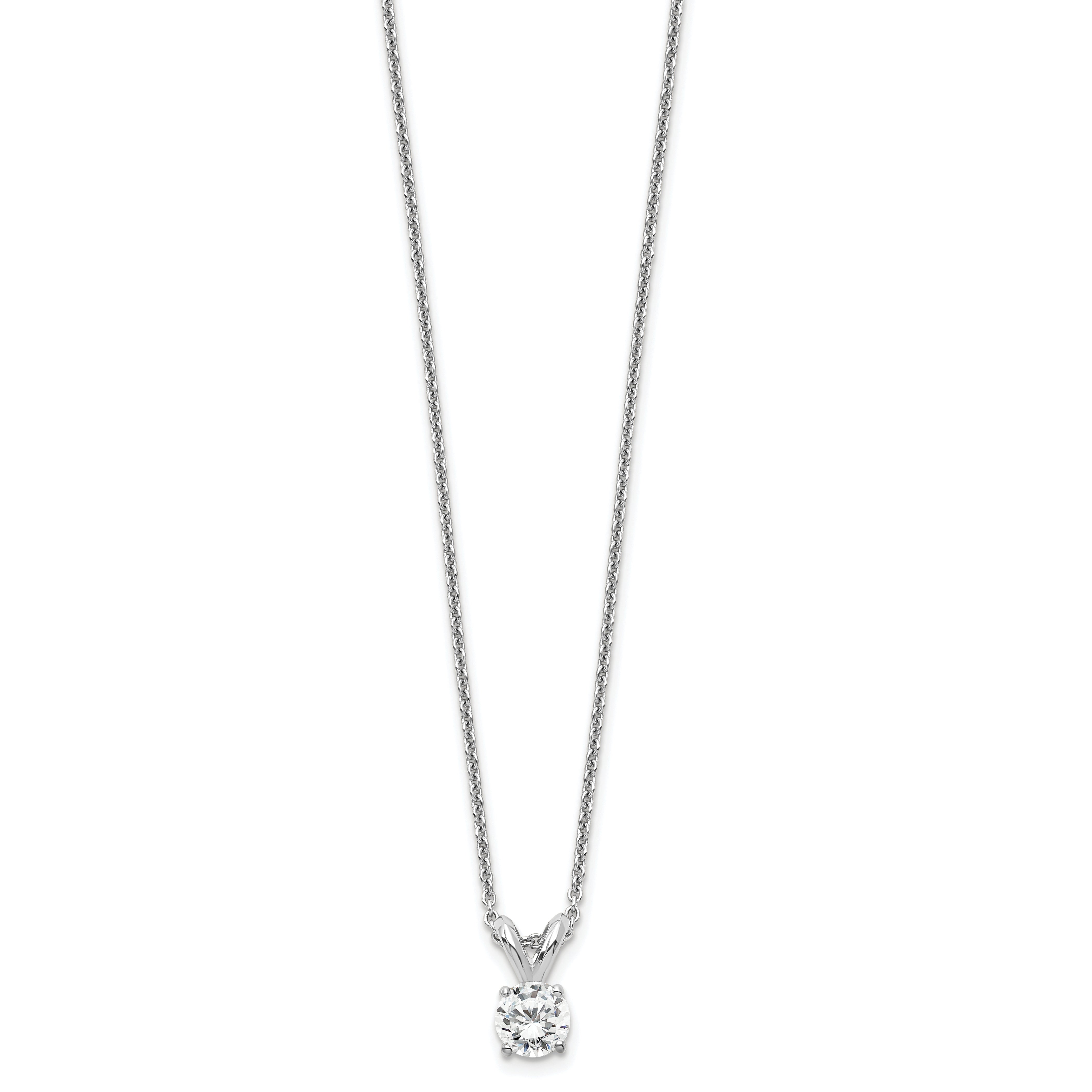 14K White Gold 1/4 Carat Lab Grown Diamond Vs+ F+ Round Complete Four Prong 18 Inch Solitaire Pendant Necklace