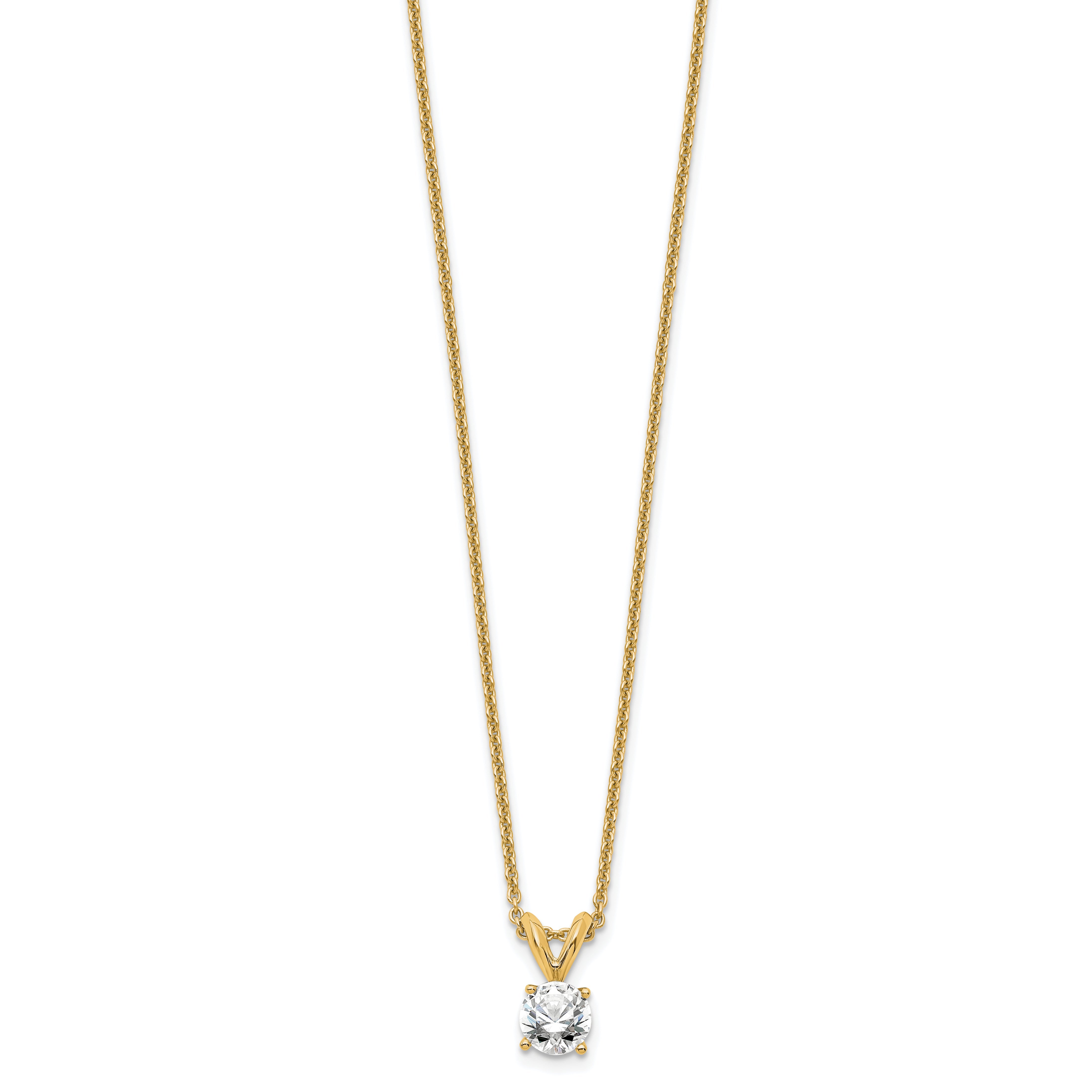 14K Yellow Gold 1/3 Carat Certified Lab Grown Diamond Vs+ F+ Round Complete Four Prong 18 Inch Solitaire Pendant Necklace