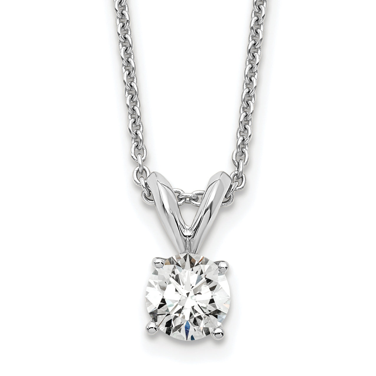 14K White Gold 1/3 Carat Lab Grown Diamond Vs+ F+ Round Complete Four Prong 18 Inch Solitaire Pendant Necklace