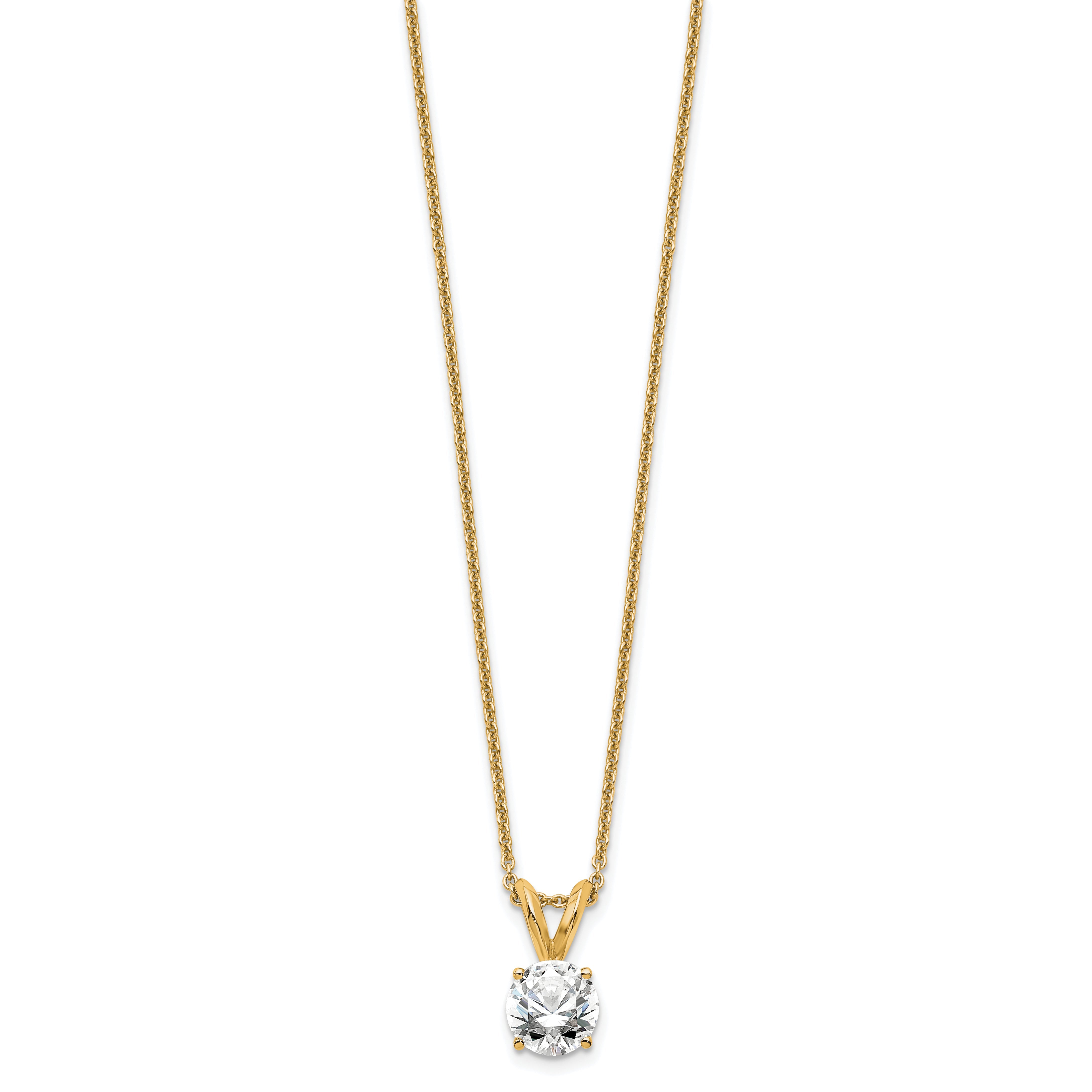 14K Yellow Gold 1/2 Carat Certified Lab Grown Diamond Vs+ F+ Round Complete Four Prong 18 Inch Solitaire Pendant Necklace