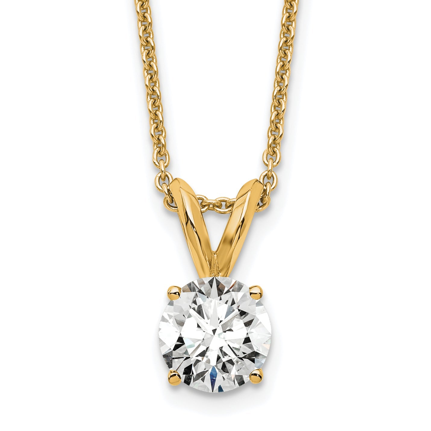 14K Yellow Gold 1/2 Carat Certified Lab Grown Diamond Vs+ F+ Round Complete Four Prong 18 Inch Solitaire Pendant Necklace