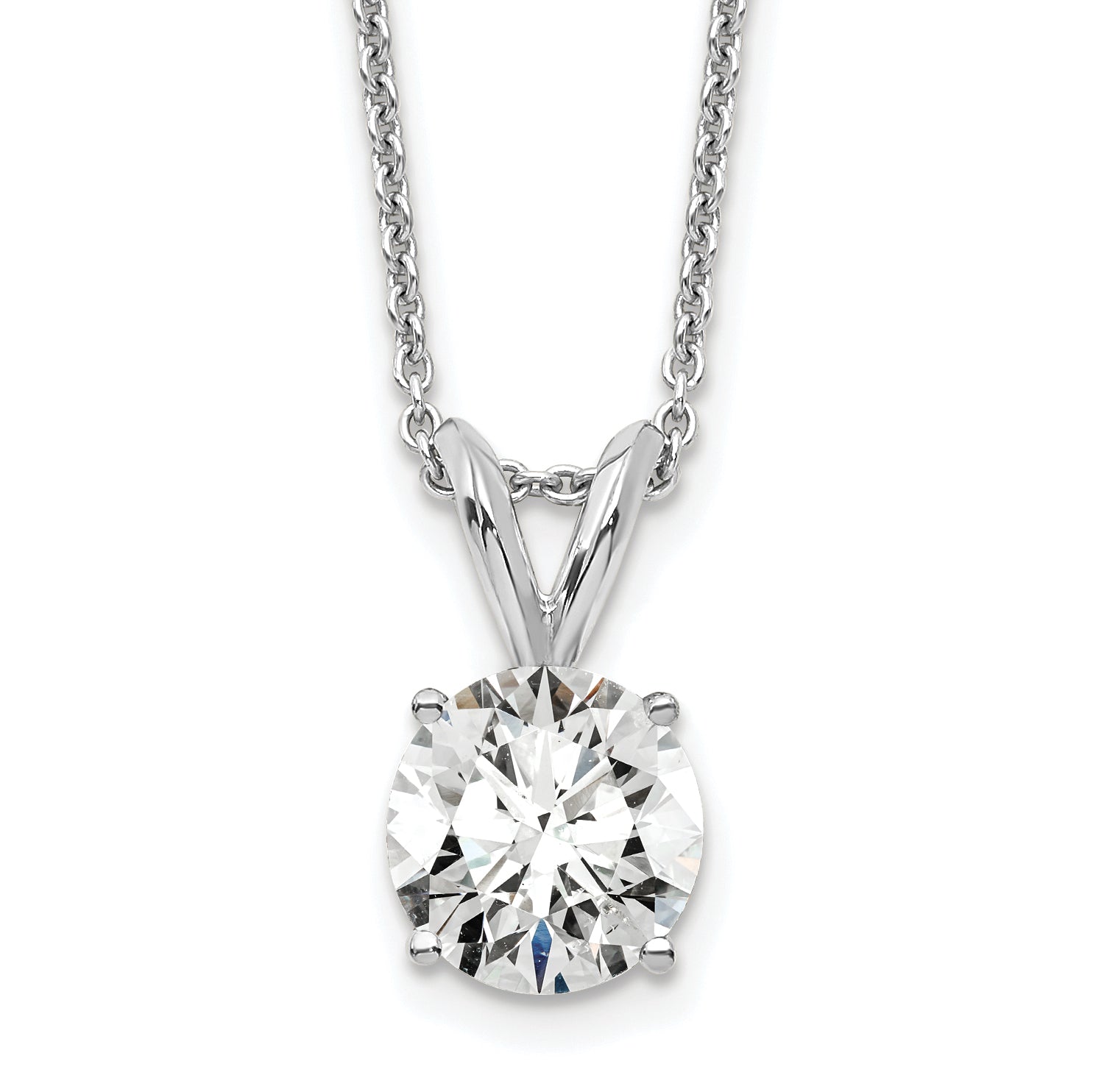14K White Gold 3/4 Carat Certified Lab Grown Diamond Vs+ F+ Round Complete Four Prong 18 Inch Solitaire Pendant Necklace