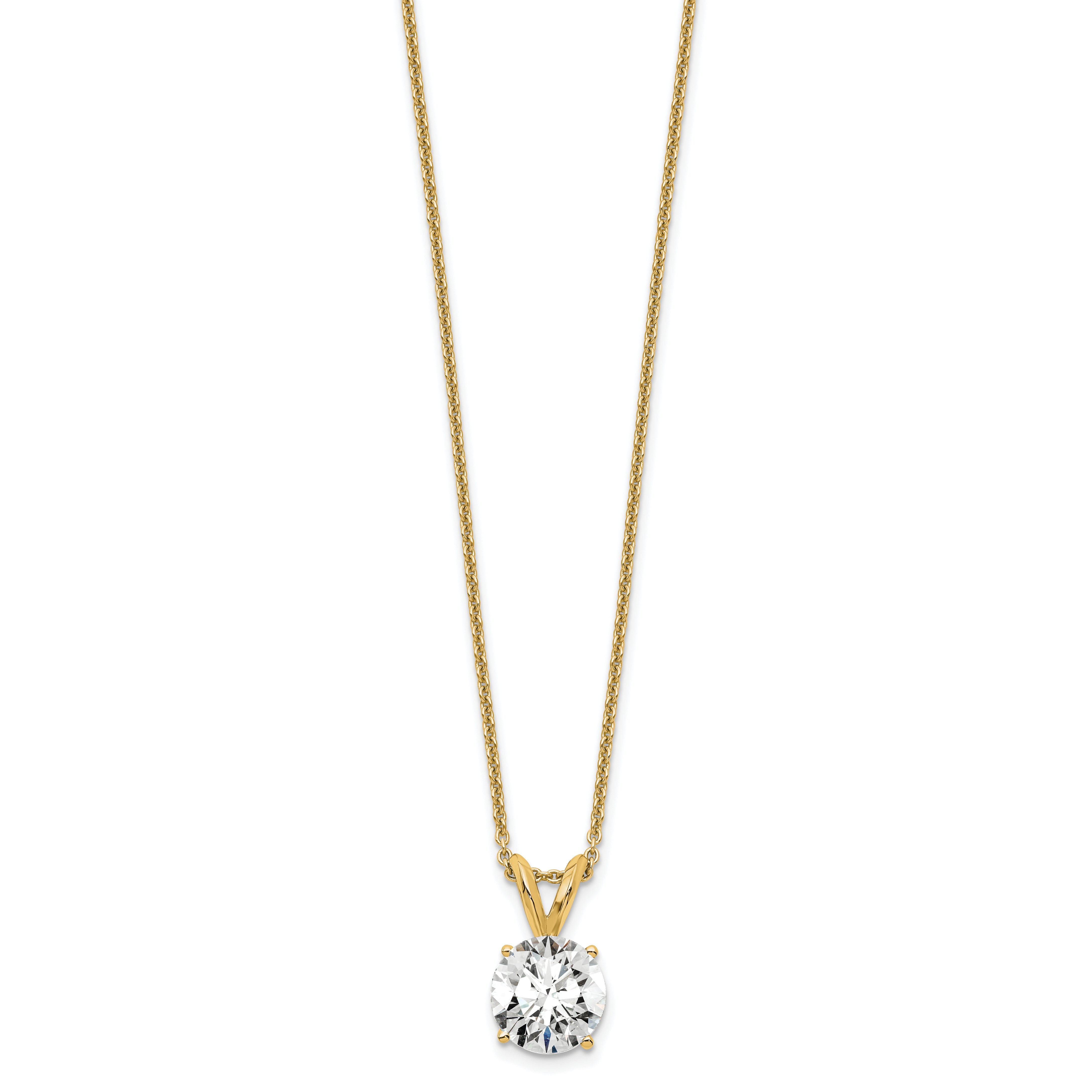 14K Yellow Gold 1 Carat Certified Lab Grown Diamond Vs+ F+ Round Complete Four Prong 18 Inch Solitaire Pendant Necklace
