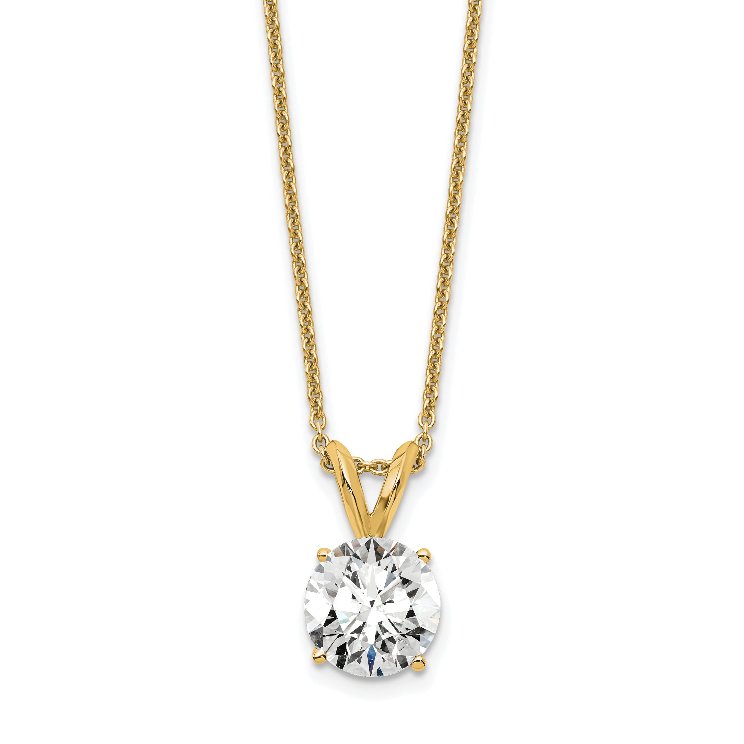 14K Yellow Gold 1 Carat Certified Lab Grown Diamond Vs+ F+ Round Complete Four Prong 18 Inch Solitaire Pendant Necklace