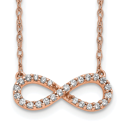 10K Rose Gold Polished Diamond Infinity Symbol 18 Inch Necklace