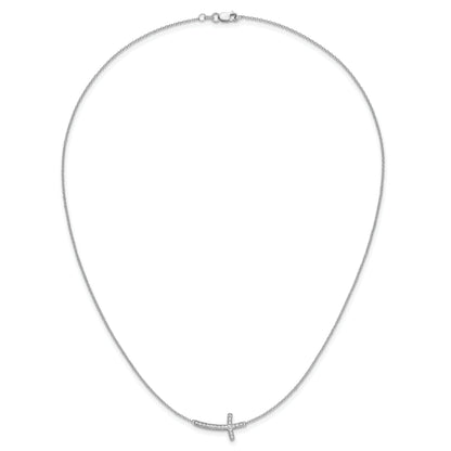 10K White Gold Diamond Sideways Cross 18In Necklace