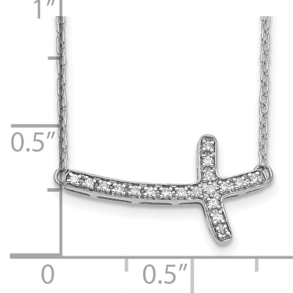 10K White Gold Diamond Sideways Cross 18In Necklace