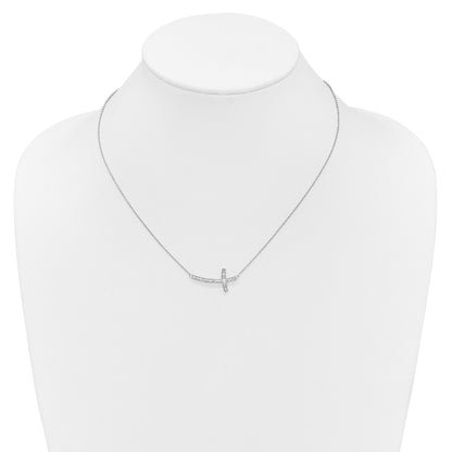 10K White Gold Diamond Sideways Cross 18In Necklace